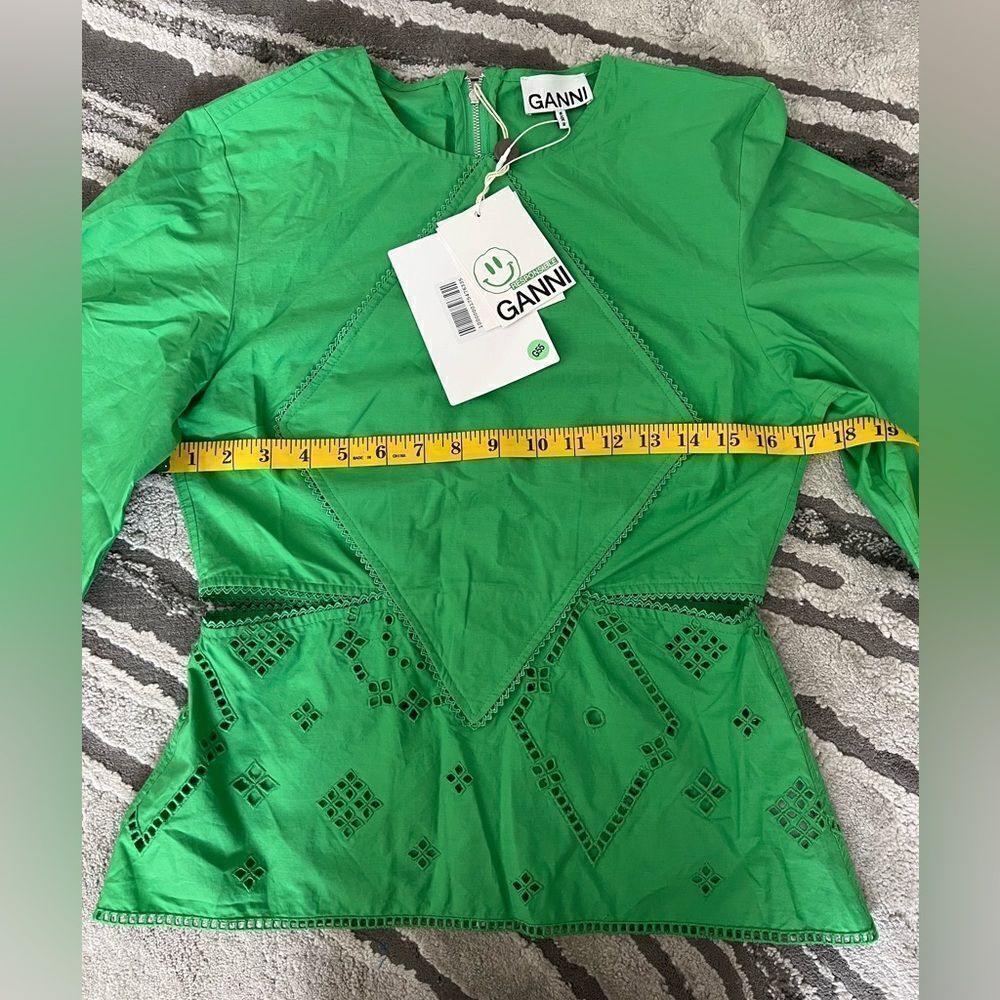 GANNI Women’s Green Broderie Anglaise Blouse Top - Picture 15 of 15